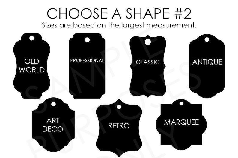 Infographic with a variety of shapes available to be used in the design of custom tags for gifts, products, and special occasions.