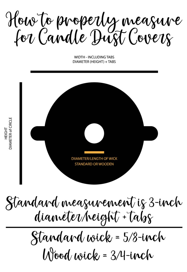 Infographic with information about how to properly measure for Candle Dust Covers.