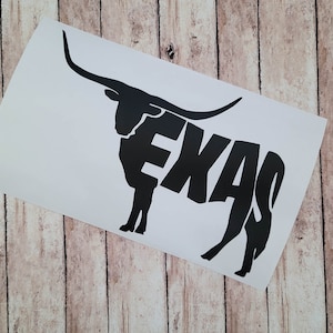 Longhorn Texas Decal - Word Art Vinyl Decal for Vehicles - Custom Made with Options for Various Sizes and Colors: Matte, Glossy, Holographic