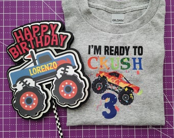 Monster Truck Birthday Boy T-Shirt - Toddler and Youth Sizes - Custom Handmade Shirt for Monster Truck Theme Birthday Party