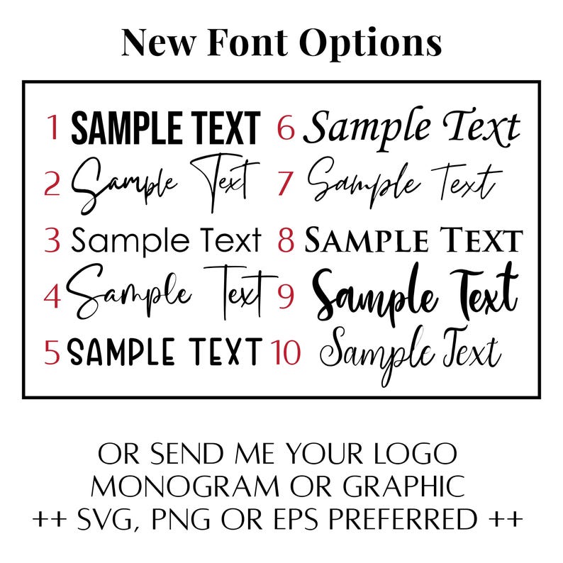 10 new font options available for printed custom dust covers.  Let me know which font you prefer OR send me your branded font style.