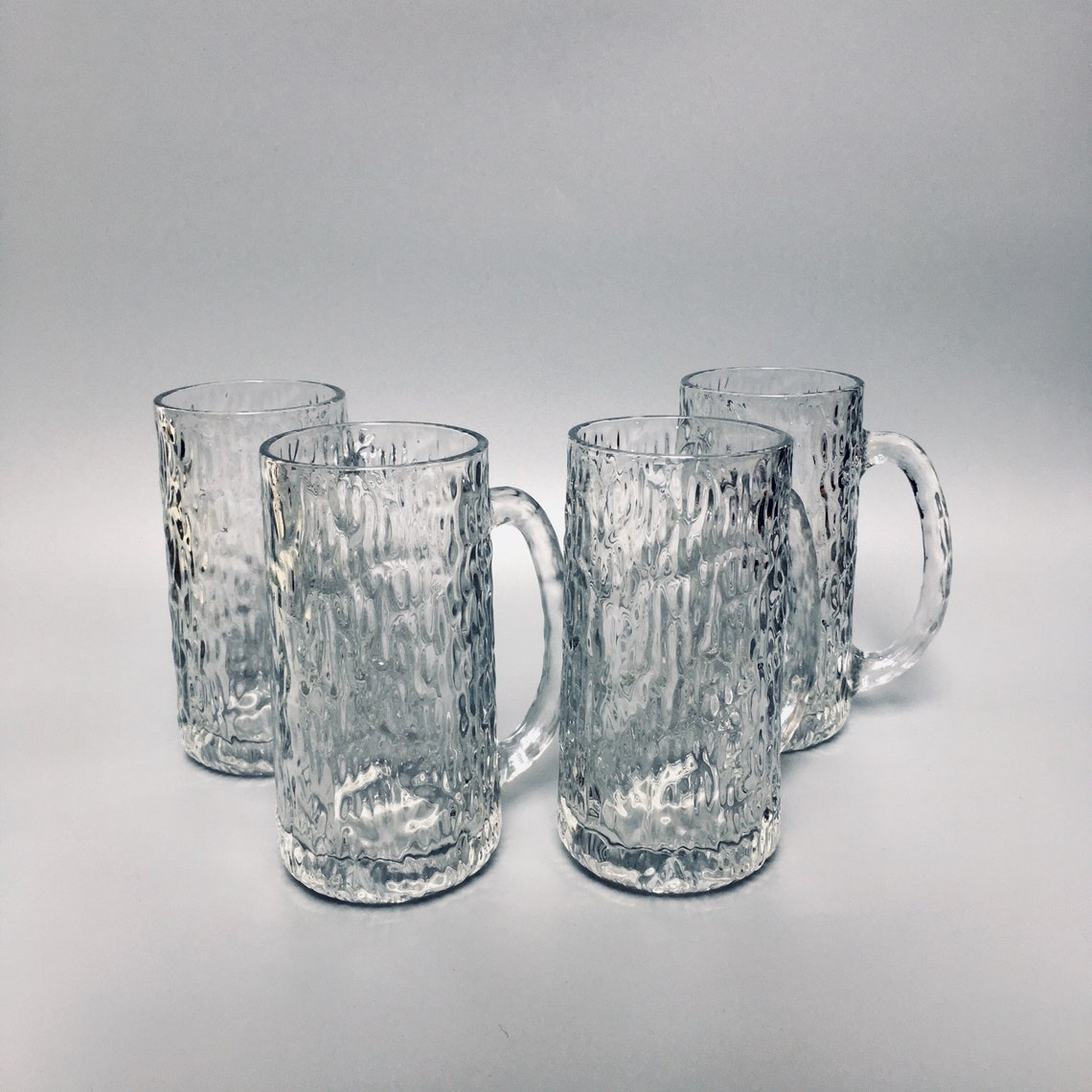 Set of Four Textured Bark Glass Beer Mugs Ravenhead 70s Etsy