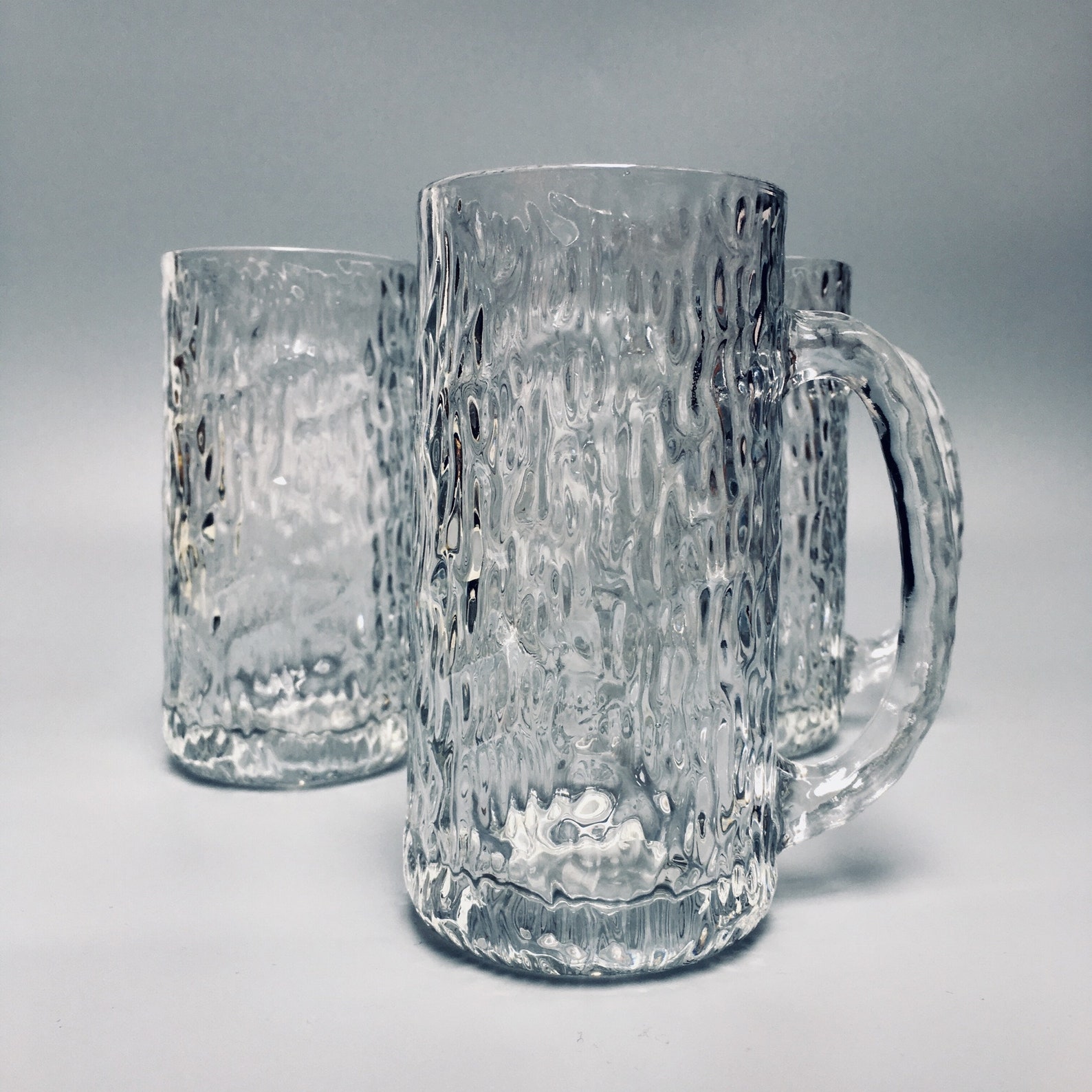 Set of Four Textured Bark Glass Beer Mugs Ravenhead 70s Etsy
