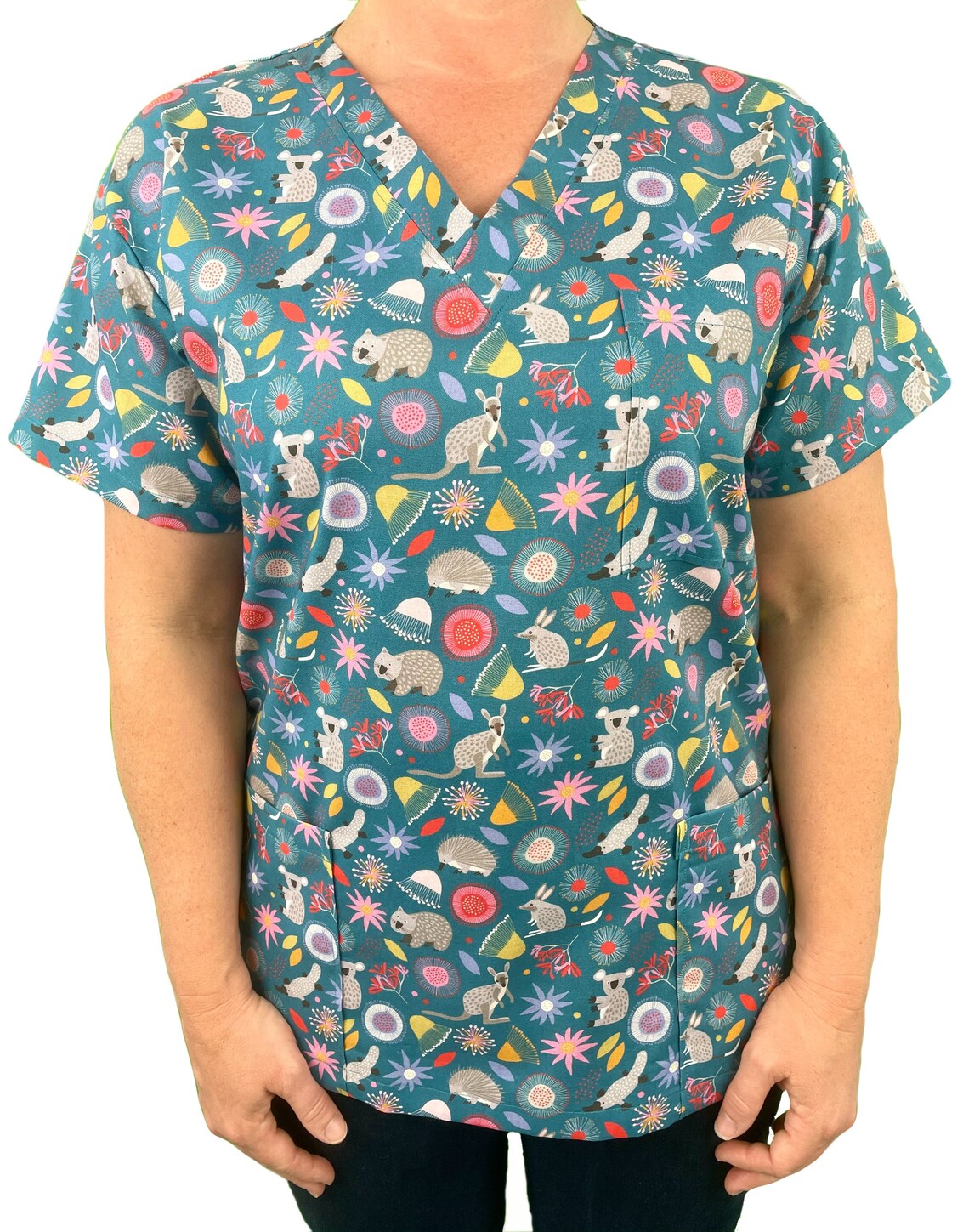 TEAL SCRUBS TOP. 100 Cotton in various patterns suiting Etsy