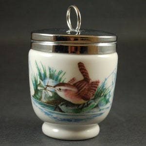 Vintage Royal Worcester Porcelain Egg Coddler, King size, Makes 2 Eggs, Bird Pattern, Wren