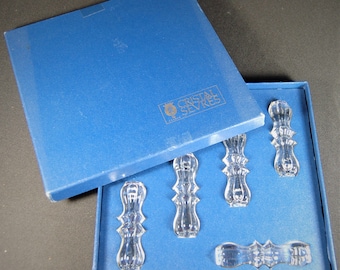 set 6 vintage Cristallerie De Sevres Set of Crystal Knife Rests IN BOX