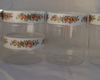 Corning Ware / Pyrex 'Spice 'O Life' Store 'N' See Canisters Set of 5 vegetable pattern