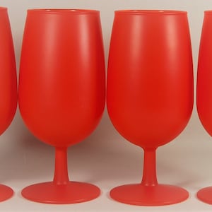 SET OF 4 Blendo Style Red-Orange Frosted Wine Glasses/Goblets by Rainbow Glass Co. from 1960's