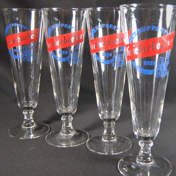 4 Vintage Ruppert Knickerbocker Beer Glasses 1950's