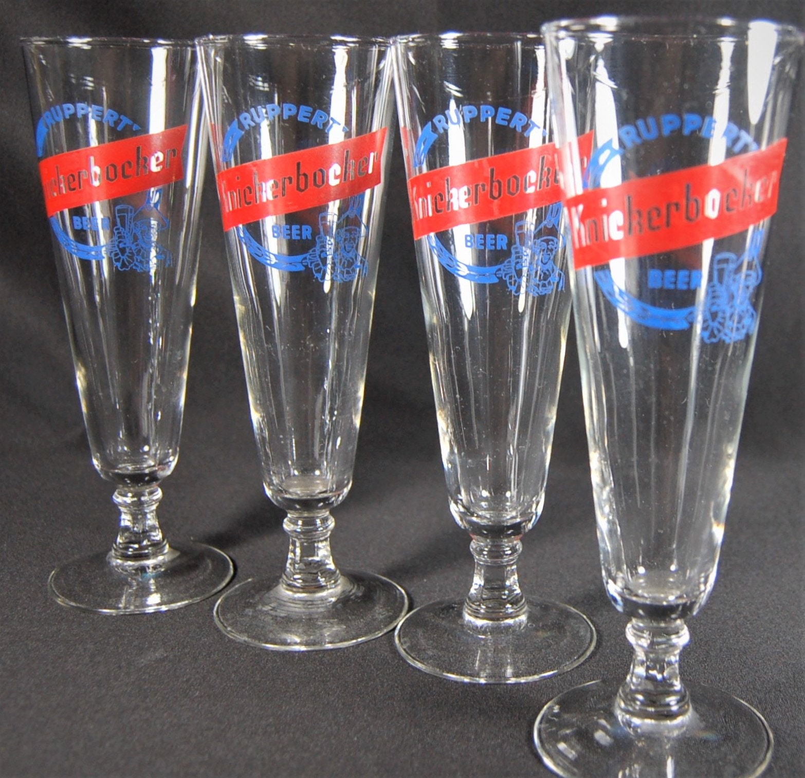4 Vintage Ruppert Knickerbocker Beer Glasses 1950's
