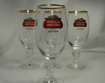 Set of 4 Vintage Stella Artois Chalice Glass - Belgium Script
