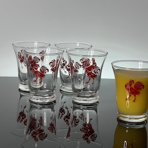 5 Vintage Libbey Juice Glasses Red Rooster