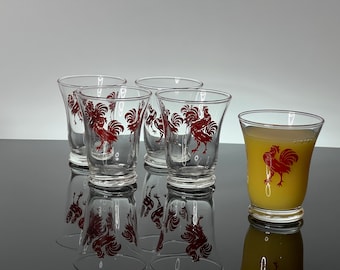 5 Vintage Libbey Juice Glasses Red Rooster