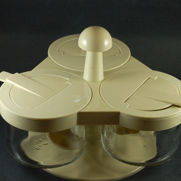 Vintage Gemco Carousel Server – Glass Jars & Spoons, Mid Century Kitchen