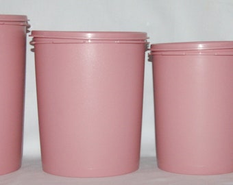 Vintage Tupperware Servalier Plain Mauve Pink Canister Set of four