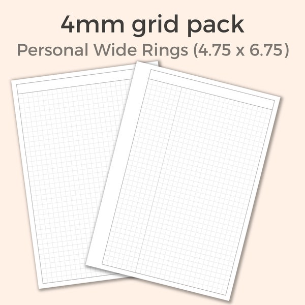 Minimal 4mm Grid Pack, Printable Personal Wide Rings Planner Inserts