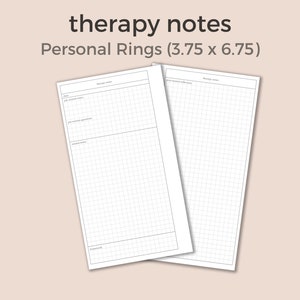 May include: Two blank therapy note pages with a grid pattern. The pages are labelled "Therapy Notes" and are designed for a personal ring binder. The pages are 9.5 cm by 17.1 cm.