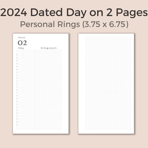 2024 Day on 2 Pages, Midori Hibino-inspired, Printable Personal Planner Inserts