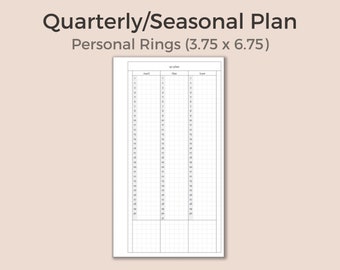 May include: A black and white printable planner page for a quarterly or seasonal plan. The page is divided into three columns labeled "April", "May", and "June". Each column has 31 rows for each day of the month. The page is designed for use with a personal size planner with rings that are 3.75 inches by 6.75 inches.