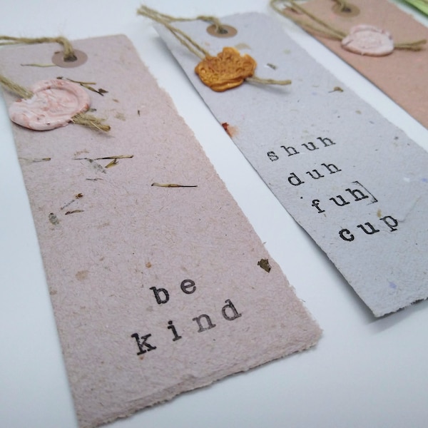 Seed paper bookmark w/ stamp and wax seal, sustainable, eco friendly, recycled, wildflowers, teacher gift, party favor, get well, thank you