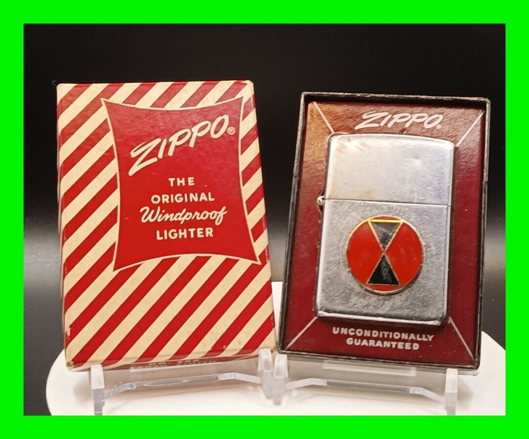 Vintage 1950 Korean War Zippo Lighter 7th Infantry Div. Badge With Box
