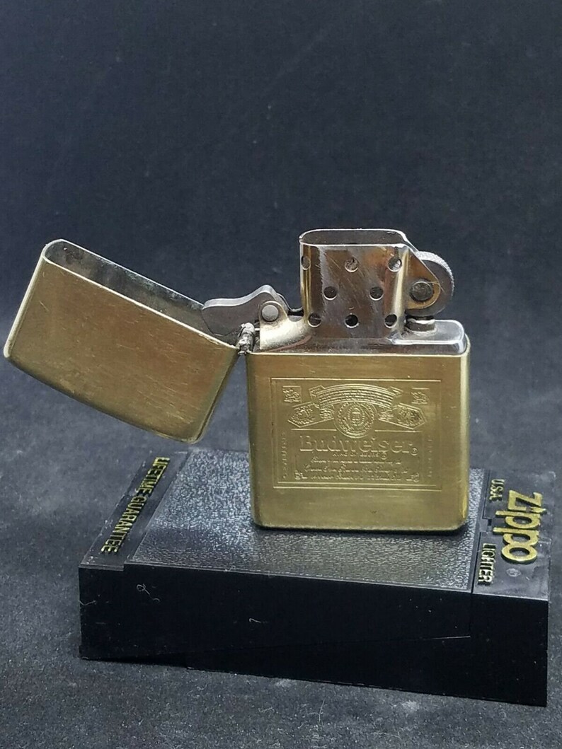 Vintage Budweiser Beer Logo Solid Brass Zippo Lighter With Box Etsy