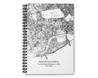 Mapa de Londres del museo de historia natural, cuaderno de investigación personalizado, estudiante de doctorado, regalo de biología, ciencia, regalo de historia natural, regalo de dinosaurio