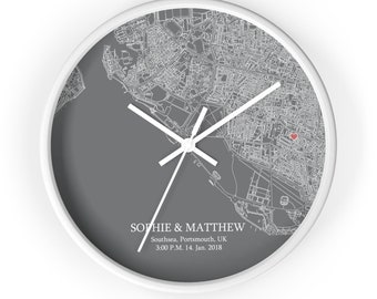 Reloj de aniversario, reloj personalizado con mapa, reloj de aniversario personalizado, reloj de regalo de San Valentín, regalo de aniversario