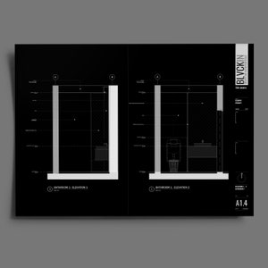 May include: Black and white architectural drawing of a bathroom with two elevations. The drawing shows a toilet, sink, and shower. The drawing is labeled "Bathroom 1 - Elevation 1" and "Bathroom 1 - Elevation 2".