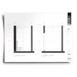 May include: Two black and white architectural drawings of a bathroom elevation. The drawings show the bathroom from the side, with a toilet, sink, and shower. The drawings are labeled "Bathroom 1 - Elevation 3" and "Bathroom 1 - Elevation 4".