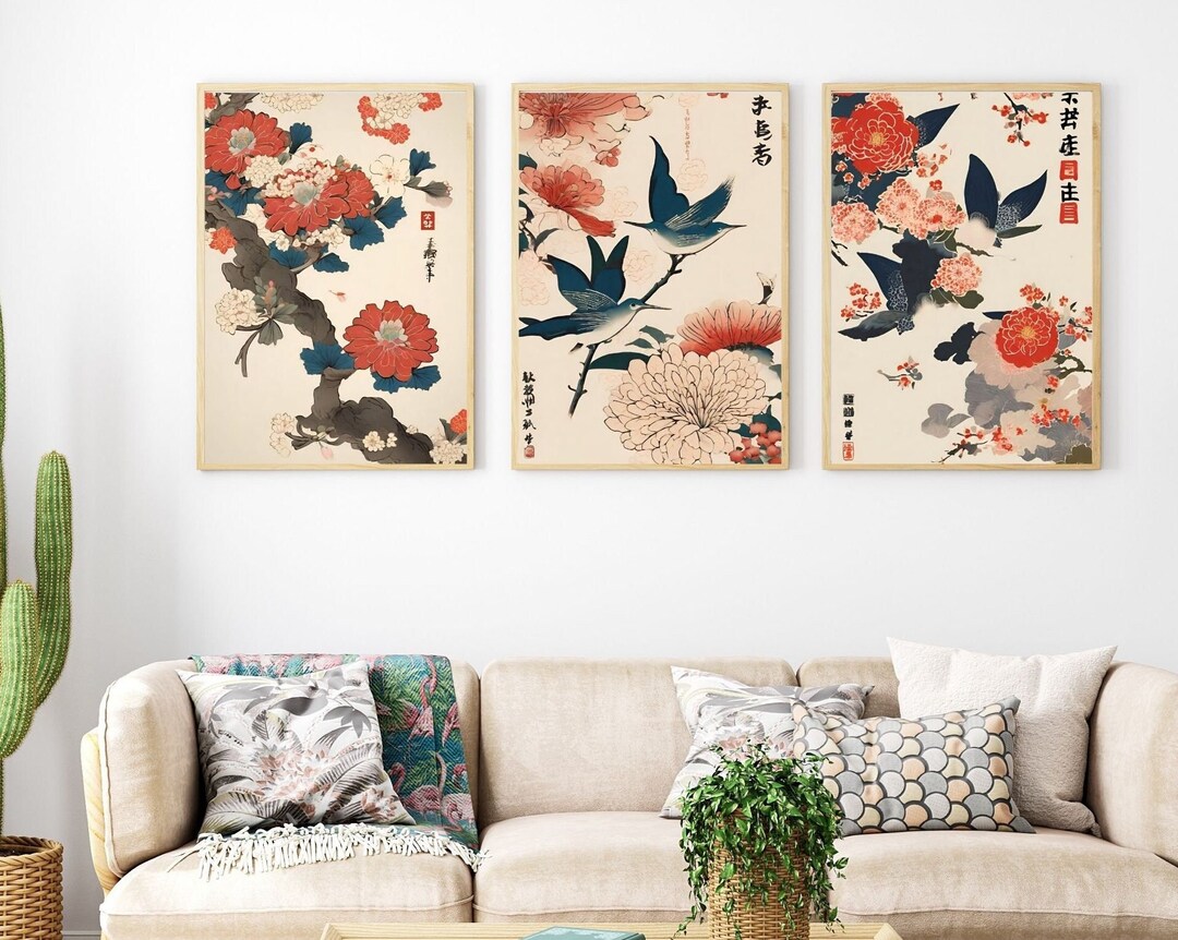 Japandi Wall Art Set of 3 Japanese Style Wall Art With Etsy