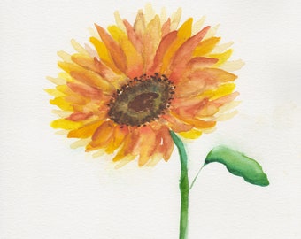 Sunflower Original Handmade Watercolor 8.5 in by 11 in Watercolor Painting, Floral Art, Sunflower Decor, Sunflower Art