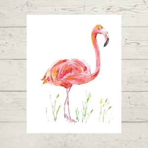 Flamingo  Watercolor 8 x 10  Print, Giclee, Fine Art Print, Gift, Tropical Decor, Multiple print sizes, Bird Painting