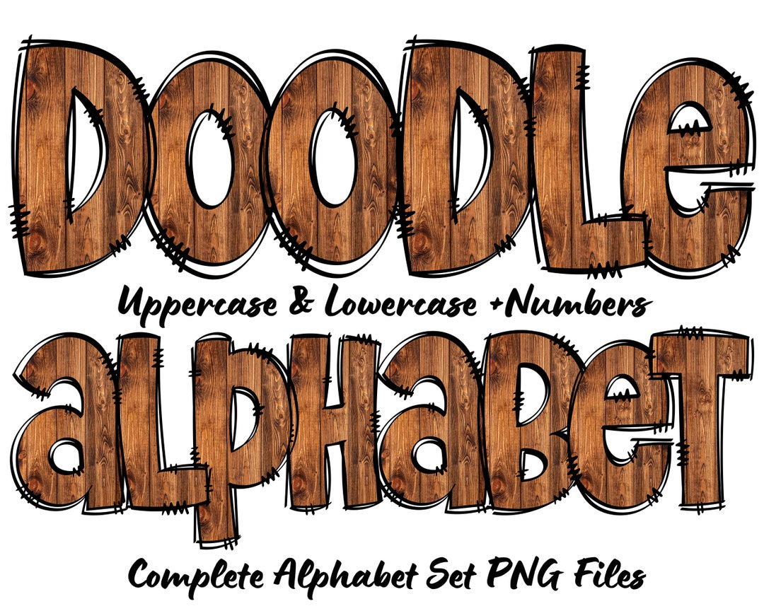 Rusty Wood Doodle Letters Alphabet Set, Rustic Wood Western Doodle Font ...