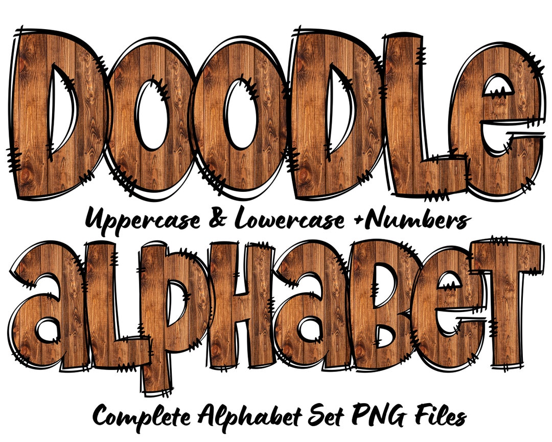 Rusty Wood Doodle Letters Alphabet Set, Rustic Wood Western Doodle Font