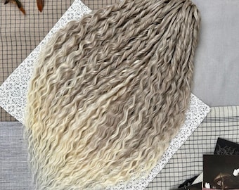 Fast shipping dreads, 23 inches SE DE caramel blonde curly ombre dreadlock extensions, Synthetic wavy locks, Reusable curls in stock