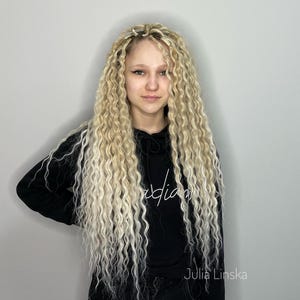 Spedizione rapida di dreadlock, extension per dreadlock ricci biondo caldo da 23 pollici, dreadlock ondulati Ombre, ricci riutilizzabili SE DE disponibili in magazzino immagine 1