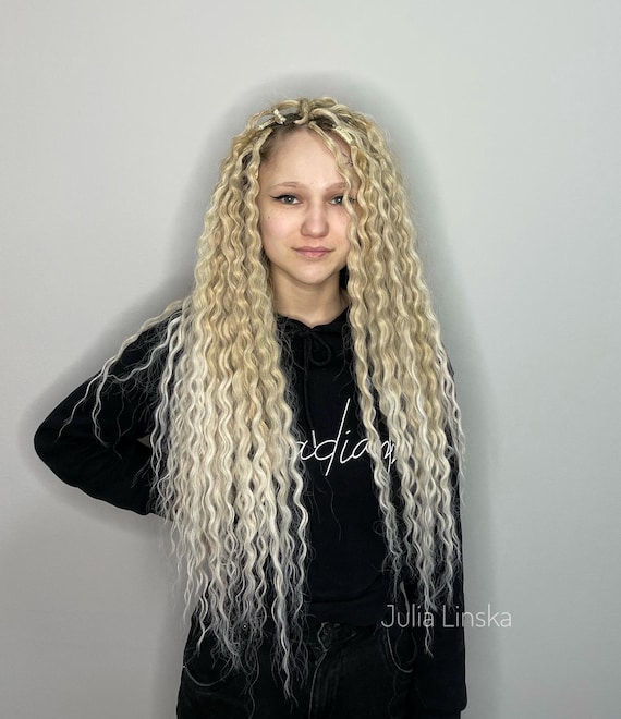 Fast shipping dreads, 23 inches warm blonde curly dreadlock extensions, Ombre wavy locks, SE DE reusable curls in stock