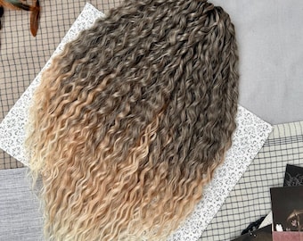 Brown to blonde ombre curly dreads, 23 inches synthetic boho hair locks, Reusable DE SE wavy dreadlock extensions