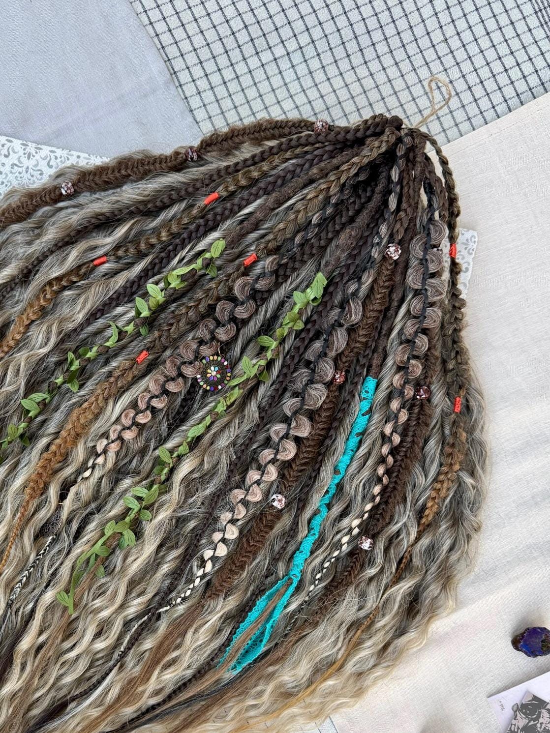 Ash Brown Curly Double Ended Dreads and Textured Braids  display picture 2