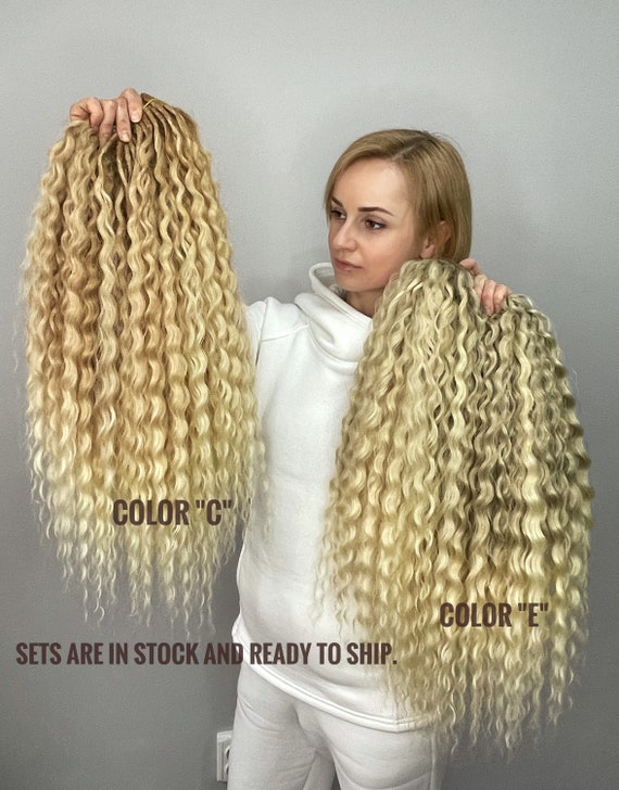 Synthetic Crochet Dreads Extensions Wavy Dreads 60 DE Full Set Lightweight  Curls Dreads Set of Brown to Blond Ombre Crochet Dreads 