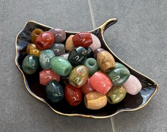 One large 6mm hole gemstone bead, Barrel lock natural stone jewelry, Hair accessories for dreads braids twist and cornrow