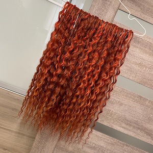 Ready to ship red curls, 60 DE burgundy soft wavy synthetic dreadlock extensions, Full set curly crochet double ended dreads in stock