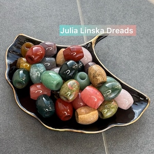 One large 6mm hole gemstone bead, Hair accessories for dreads braids twist and cornrow, Barrel lock natural stone jewelry