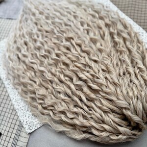 Pu&ograve; includere: Un fascio di extension per capelli biondo chiaro caratterizzato da una consistenza ondulata e crespa. Le ciocche sono disposte in un gruppo denso e uniforme, mostrando un colore beige pallido coerente lungo tutta la lunghezza delle ciocche.