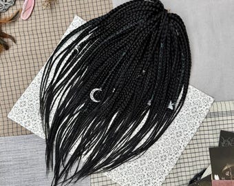 Black synthetic braids, 22 inches double ended hair extensions, Reusable natural look stile, Fast shipping