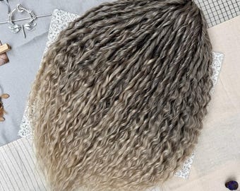 Ash brown curly dreads fast delivery, 23 inches reusable ombre curls, DE SE synthetic boho lock extensions for casual look