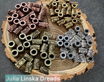 Viking dread runes, Scandinavian antique decorations, Runic alphabet and Norse individual dreadlock beads, Hair wrap accessories