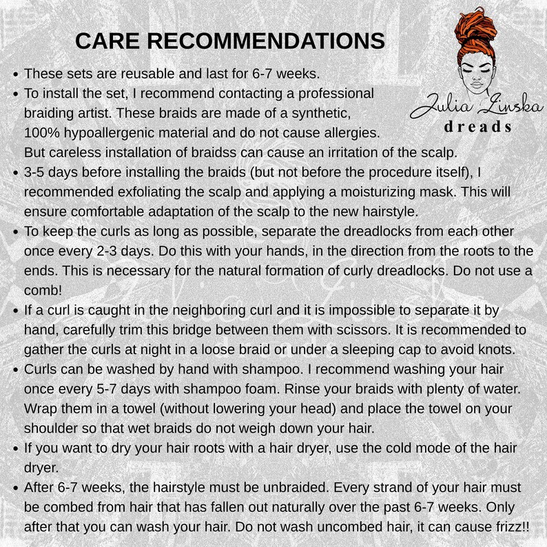 The image is a collection of text and illustrations related to hair care recommendations.