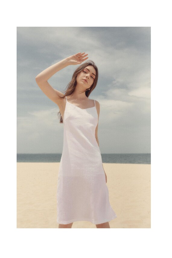 plain white linen dress